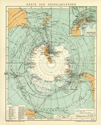 Karte der Südpolarländer historische Landkarte Lithographie ca. 1909