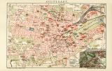 Stuttgart historischer Stadtplan Karte Lithographie ca. 1903