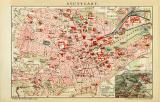 Stuttgart historischer Stadtplan Karte Lithographie ca. 1904