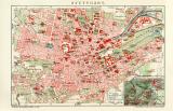 Stuttgart historischer Stadtplan Karte Lithographie ca. 1905