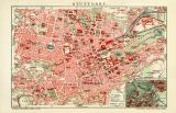 Stuttgart historischer Stadtplan Karte Lithographie ca. 1909