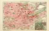 Stuttgart historischer Stadtplan Karte Lithographie ca. 1911