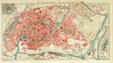 Strassburg im Elsass historischer Stadtplan Karte Lithographie ca. 1910