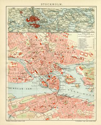 Stockholm historischer Stadtplan Karte Lithographie ca. 1903