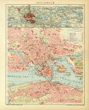 Stockholm historischer Stadtplan Karte Lithographie ca. 1904