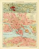 Stockholm historischer Stadtplan Karte Lithographie ca. 1907