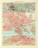 Stockholm historischer Stadtplan Karte Lithographie ca. 1911