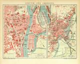 Stettin und Umgebung historischer Stadtplan Karte Lithographie ca. 1907