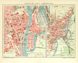 Stettin und Umgebung historischer Stadtplan Karte Lithographie ca. 1910