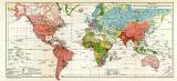 Verteilung der Staatsformen und Kolonialverfassungen auf der Erde historische Landkarte Lithographie ca. 1912