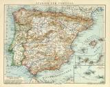 Spanien und Portugal historische Landkarte Lithographie...