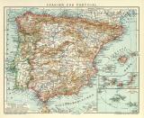 Spanien und Portugal historische Landkarte Lithographie ca. 1905