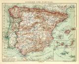 Spanien und Portugal historische Landkarte Lithographie ca. 1909