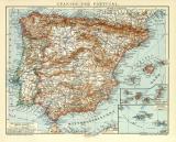 Spanien und Portugal historische Landkarte Lithographie ca. 1911