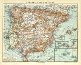Spanien und Portugal historische Landkarte Lithographie ca. 1912