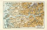 Sognefjord historische Landkarte Lithographie ca. 1902