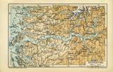 Sognefjord historische Landkarte Lithographie ca. 1907