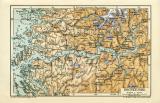 Sognefjord historische Landkarte Lithographie ca. 1910