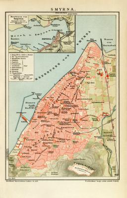 Smyrna historischer Stadtplan Karte Lithographie ca. 1904