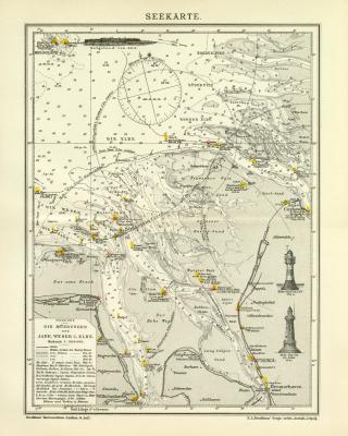 Seekarte historische Seekarte Lithographie ca. 1908