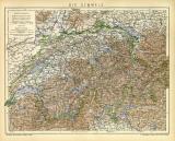 Die Schweiz historische Landkarte Lithographie ca. 1905