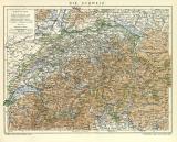 Die Schweiz historische Landkarte Lithographie ca. 1907