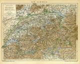 Die Schweiz historische Landkarte Lithographie ca. 1909