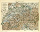 Die Schweiz historische Landkarte Lithographie ca. 1911