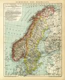 Schweden und Norwegen historische Landkarte Lithographie ca. 1905