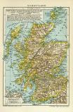 Schottland historische Landkarte Lithographie ca. 1912