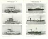 Schiffstypen IV.-VI. Kriegsschiffe Panzerschiffe Handelsschiffe historische Bildtafel Holzstich ca. 1903