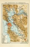 San Francisco und Umgebung historischer Stadtplan Karte Lithographie ca. 1904