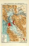 San Francisco und Umgebung historischer Stadtplan Karte Lithographie ca. 1909