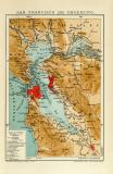 San Francisco und Umgebung historischer Stadtplan Karte Lithographie ca. 1911