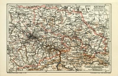 Sachsen Königreich II. Östlicher Teil historische Landkarte Lithographie ca. 1912