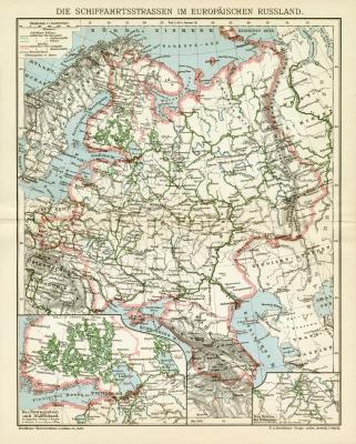 Die Schiffahrtsstrassen im Europäischen Russland historische Landkarte Lithographie ca. 1903