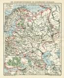Die Schiffahrtsstrassen im Europäischen Russland historische Landkarte Lithographie ca. 1907