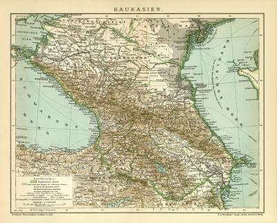 Kaukasien historische Landkarte Lithographie ca. 1904