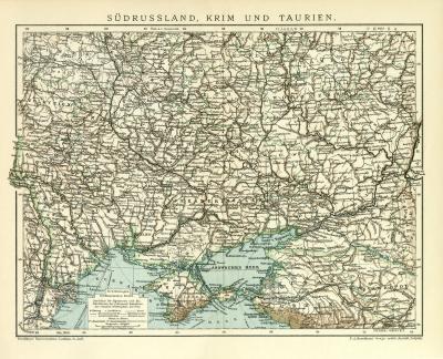 Südrussland Krim und Taurien historische Landkarte Lithographie ca. 1908