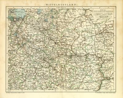 Mittelrussland historische Landkarte Lithographie ca. 1911