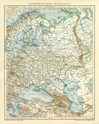 Europäisches Russland historische Landkarte Lithographie ca. 1903