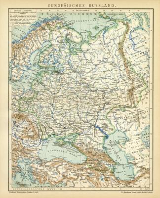 Europäisches Russland historische Landkarte Lithographie ca. 1904