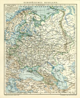 Europäisches Russland historische Landkarte Lithographie ca. 1907