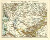 Russisch Centralasien und Turkestan historische Landkarte Lithographie ca. 1907