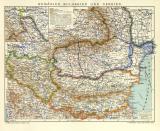 Rumänien Bulgarien und Serbien historische Landkarte Lithographie ca. 1906