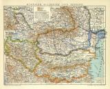 Rumänien Bulgarien und Serbien historische Landkarte Lithographie ca. 1912