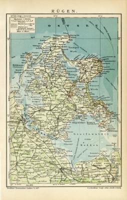 Rügen historische Landkarte Lithographie ca. 1905