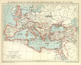 Das Römische Reich in seiner grössten Ausdehnung unter Trajan 98 - 117 n. Chr. historische Landkarte Lithographie ca. 1903
