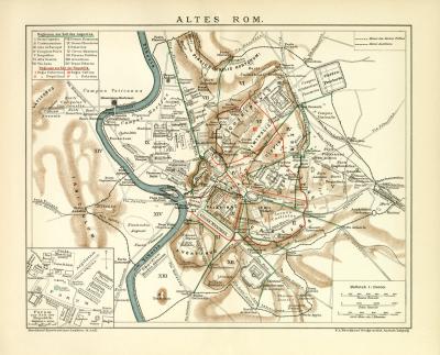 Altes Rom historische Landkarte Lithographie ca. 1903