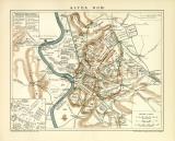 Altes Rom historische Landkarte Lithographie ca. 1903